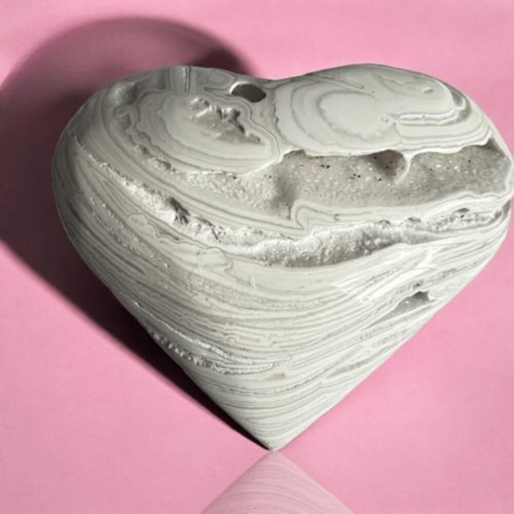 Mexican‎ White Lace Agate Druzy Heart Carving